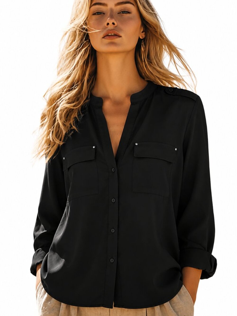 Classic Black Button-Front Women's Blouse